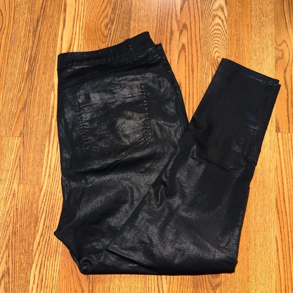 ASOS CURVE Black Coated Skinny Pants Shiny - Picture 1 of 3
